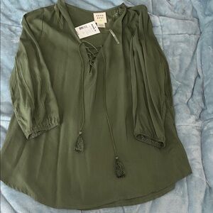 Mossimo Supply Co. Olive Lace-Up Blouse